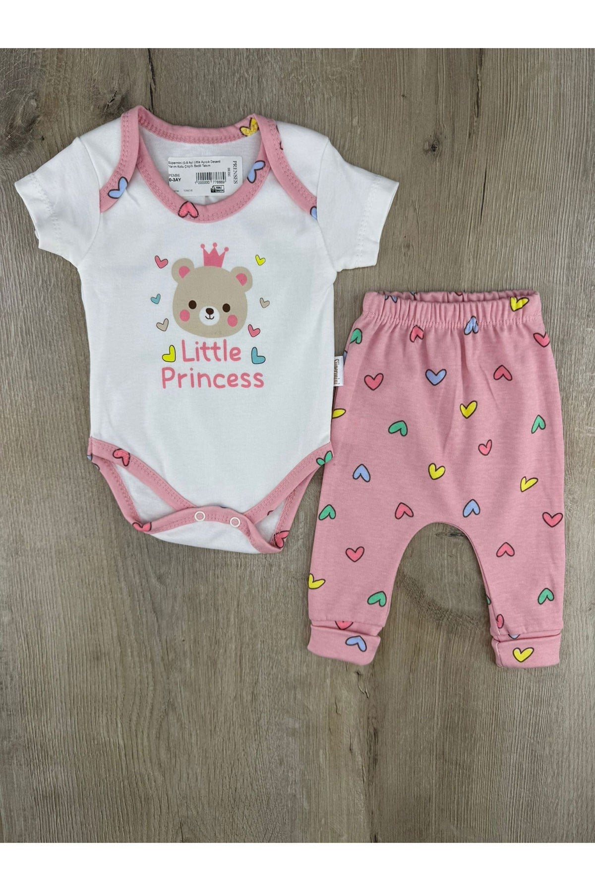 Süpermini (0-9 Ay) Little Ayıcık Desenli Yarım Kollu Çıtçıtlı Badili Takım
