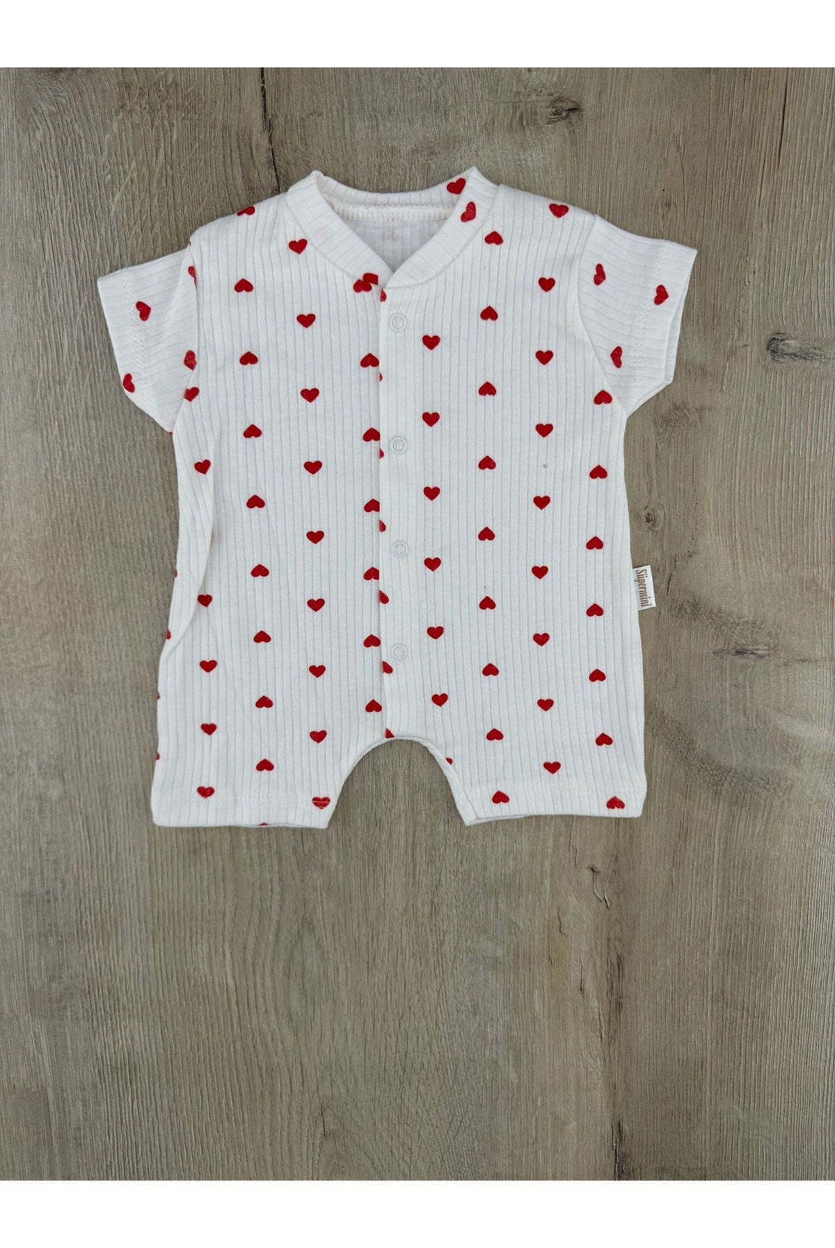 Süpermini (0-9 Ay) Minik Kalp Desenli Kısa Tulum
