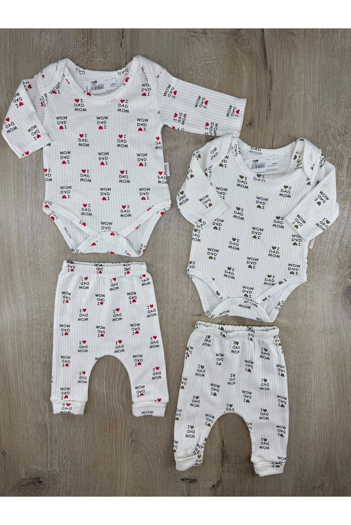 Süpermini (0-9 Ay) Minik Mom Dad Desenli Çıtçıtlı Badili Takım