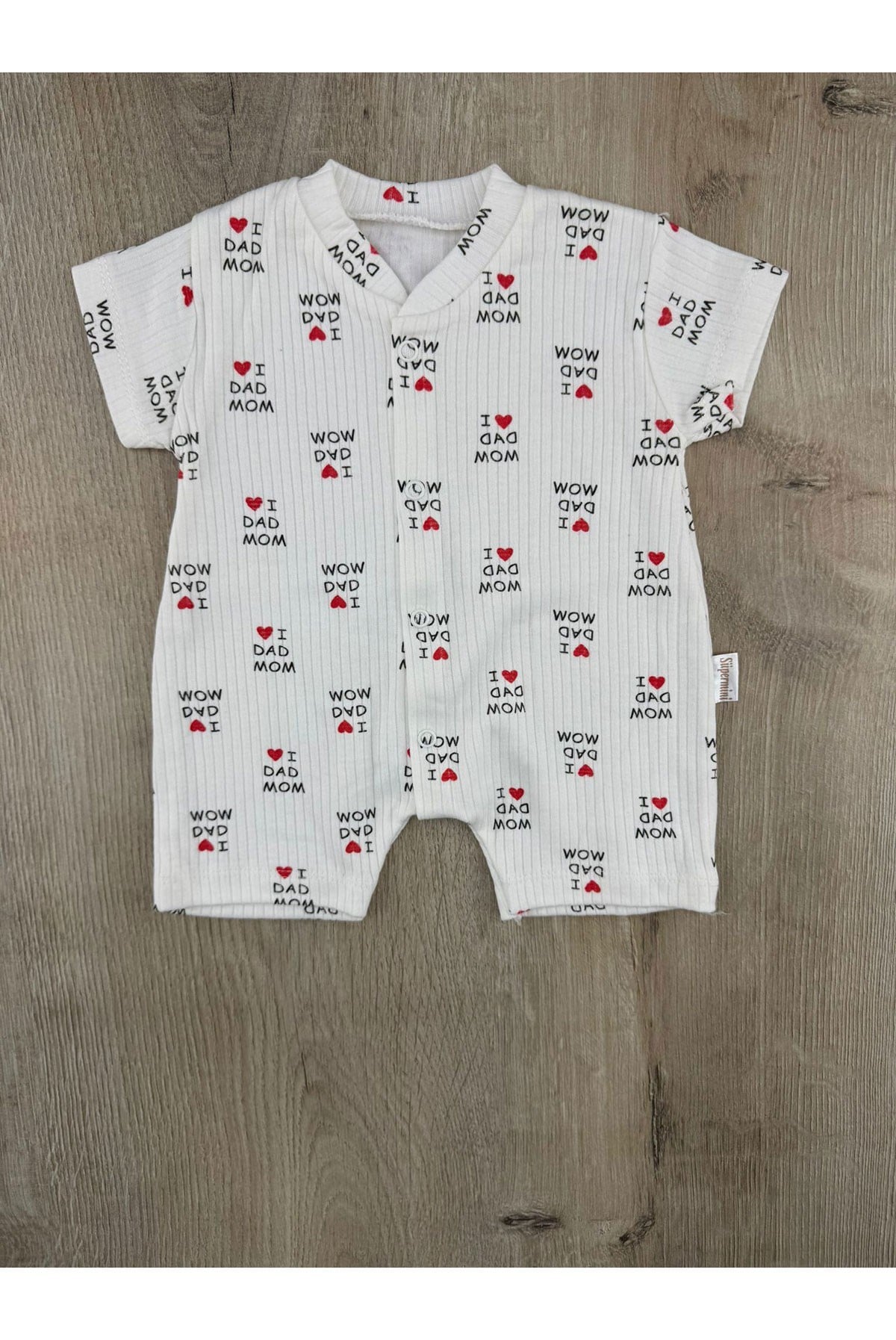 Süpermini (0-9 Ay) Mom Dad Desenli Kısa Tulum