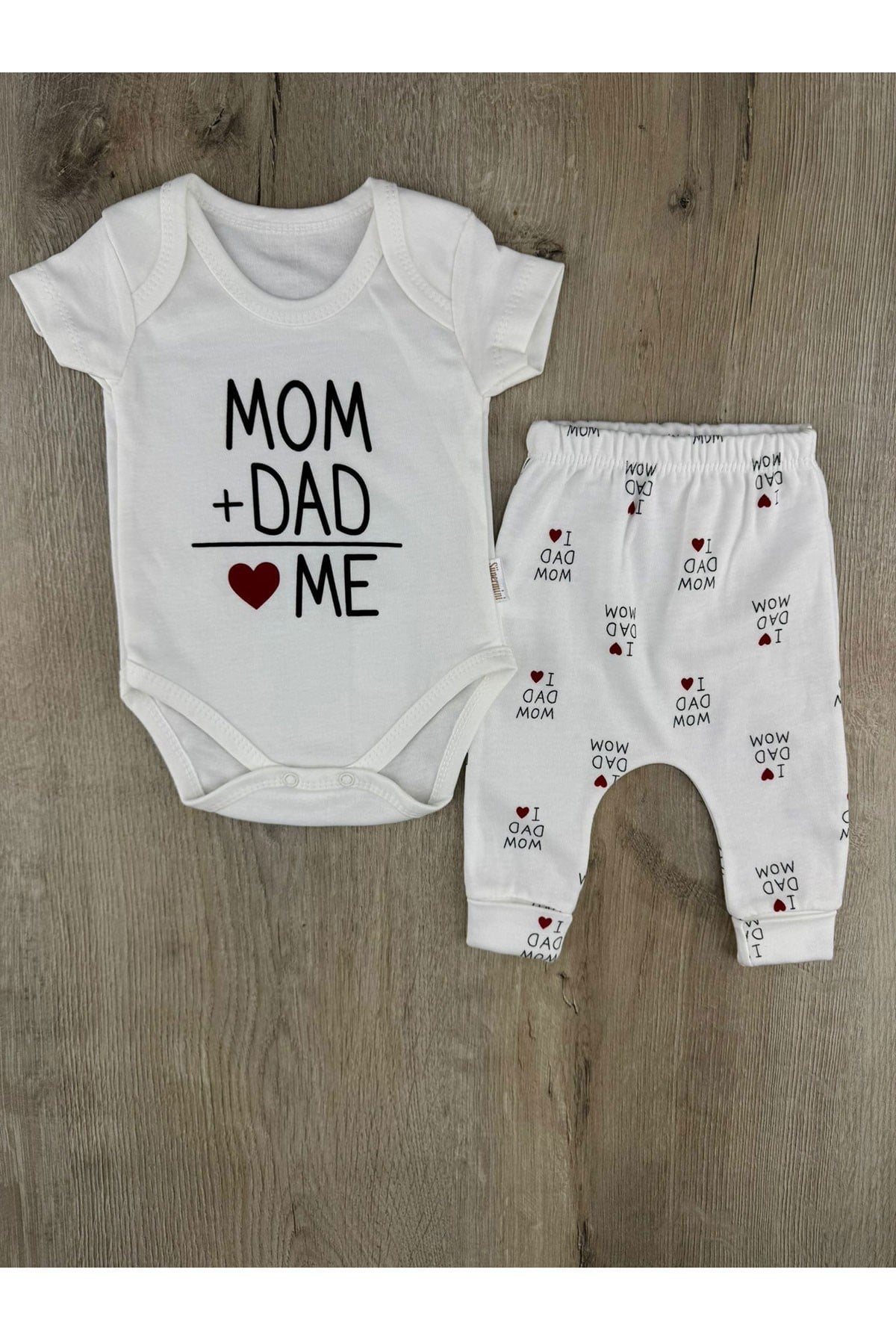Süpermini (0-9 Ay) MOM+DAD Desenli Yarım Kollu Çıtçıtlı Badili Takım