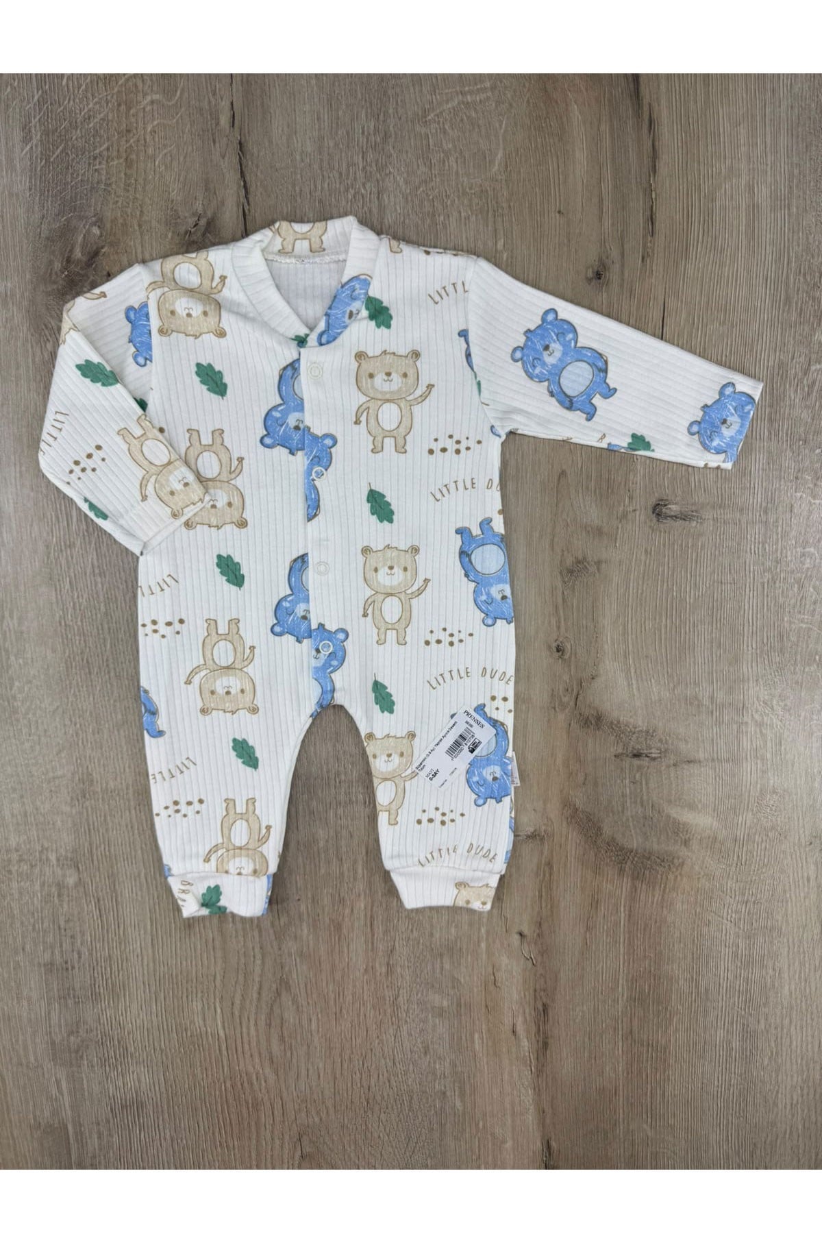 Süpermini (0-9 Ay) Yaprak Ayıcık Desenli Tulum