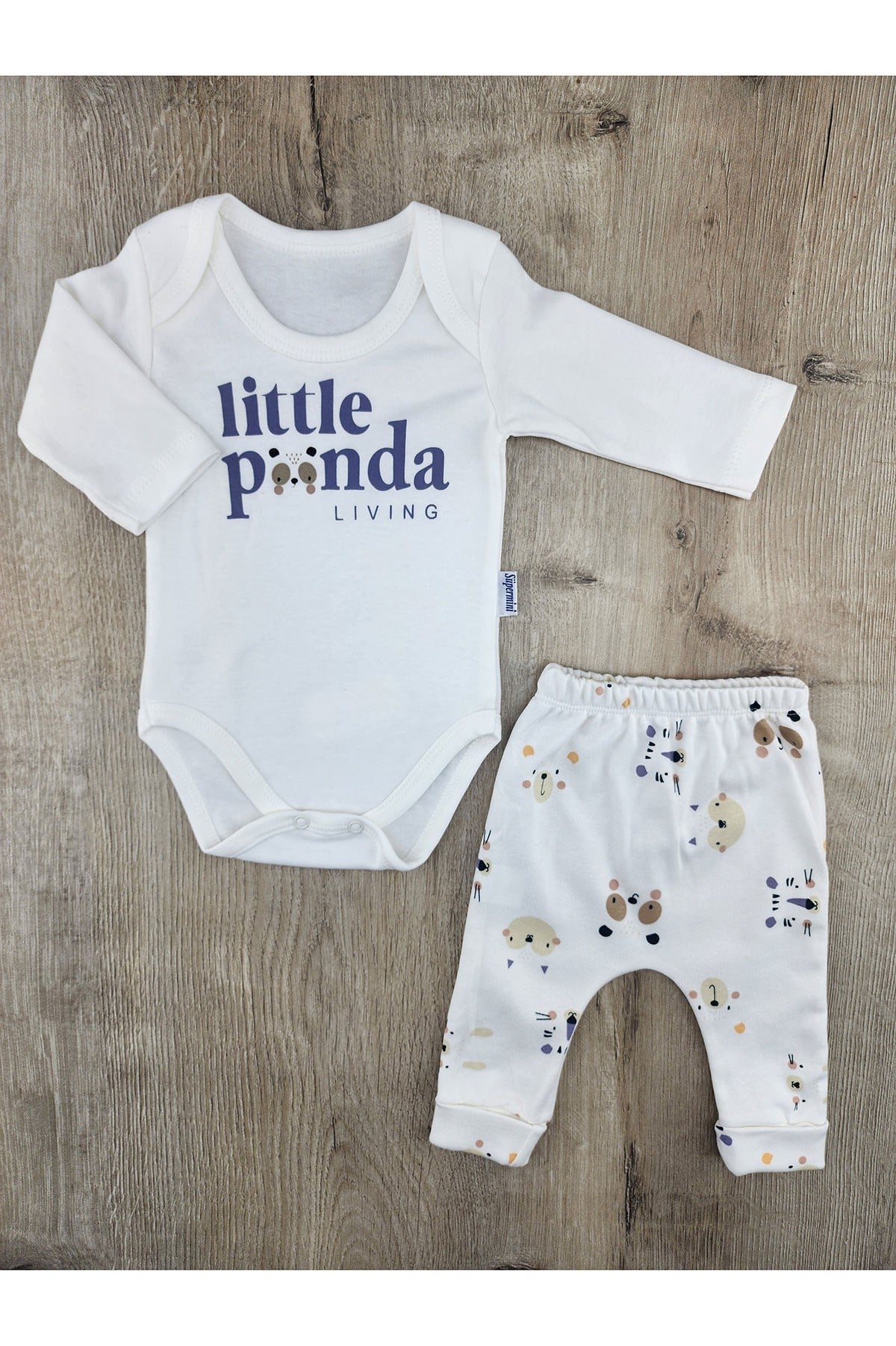 Süpermini-03 (0-9 Ay) Little Panda Desenli Çıtçıtlı Badili Takım