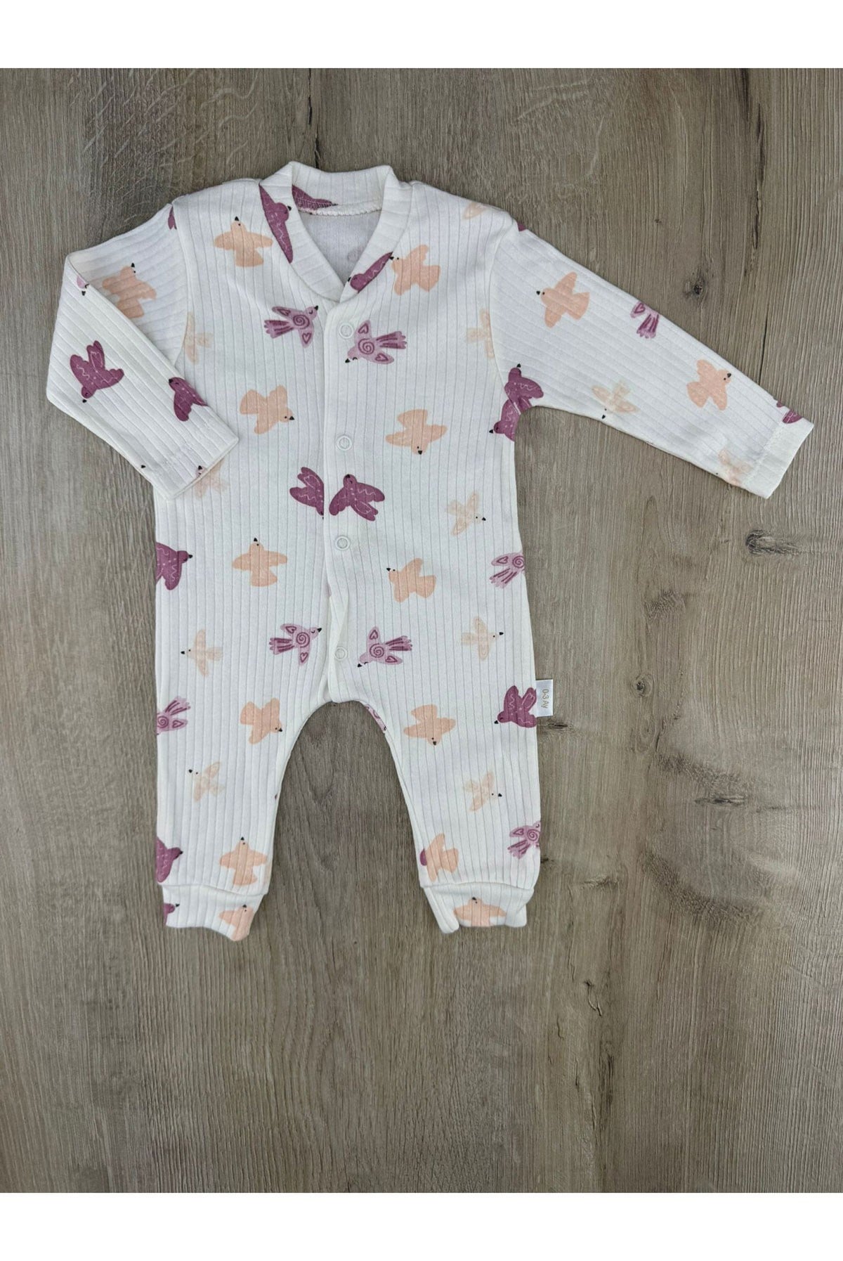 Süpermini-04 (0-9 Ay) Renkli Kuşlar Desenli Tulum
