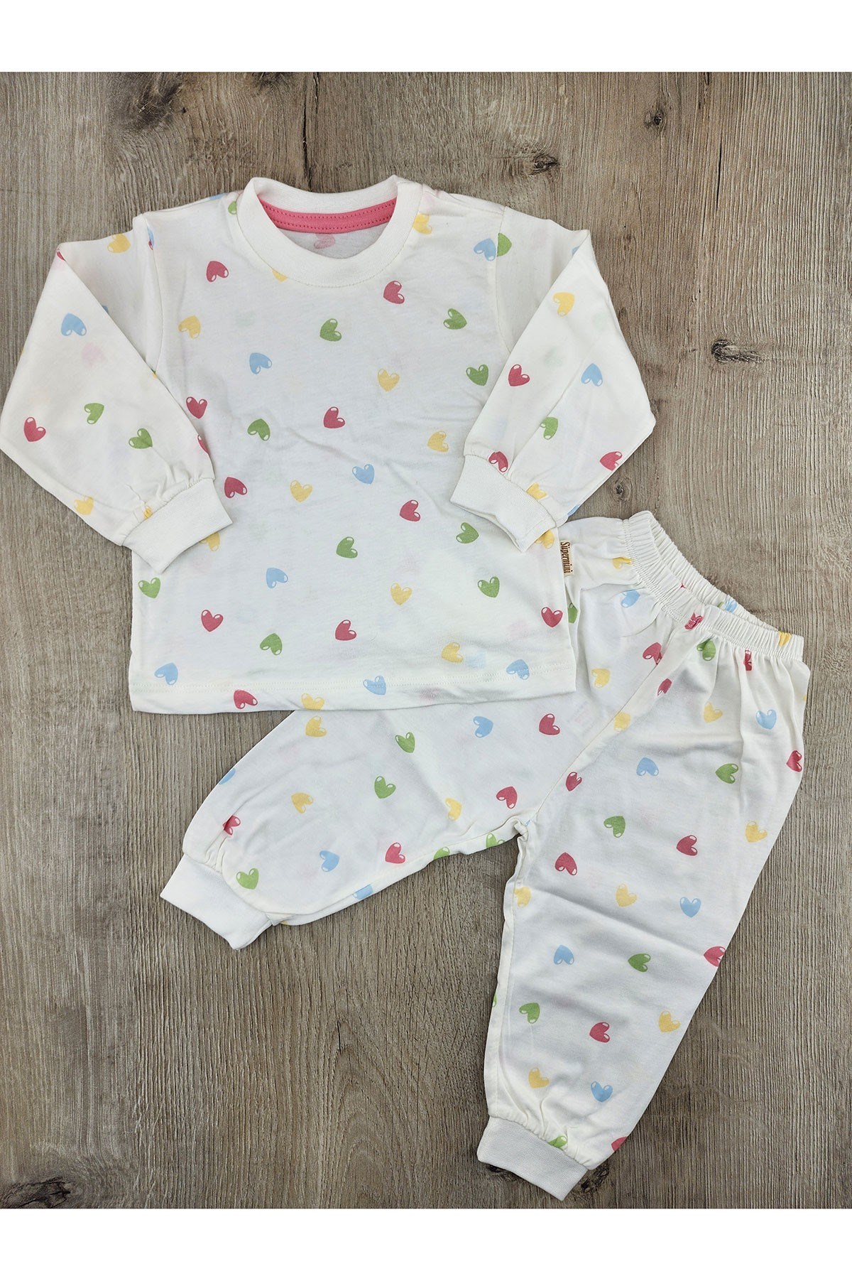 Süpermini (1-8 Yaş) Renkli Kalp Desenli Pijama Takımı