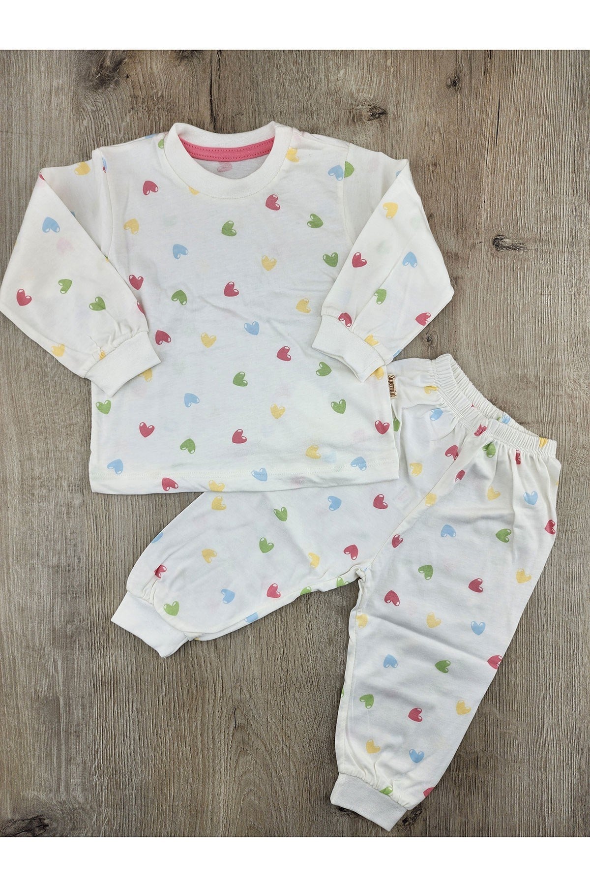 Süpermini (1-8 Yaş) Renkli Kalp Desenli Pijama Takımı