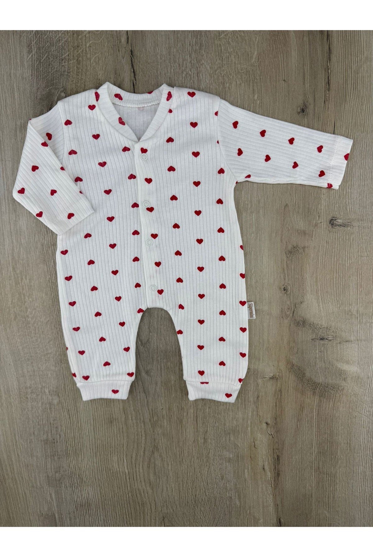 Süpermini-12 (0-9 Ay) Küçük Kalpler Desenli Tulum