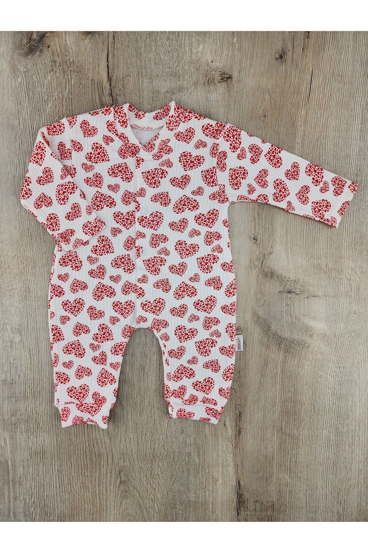 Süpermini-2 (0-9 Ay) Şekilli Kalpler Desenli Patiksiz Tulum