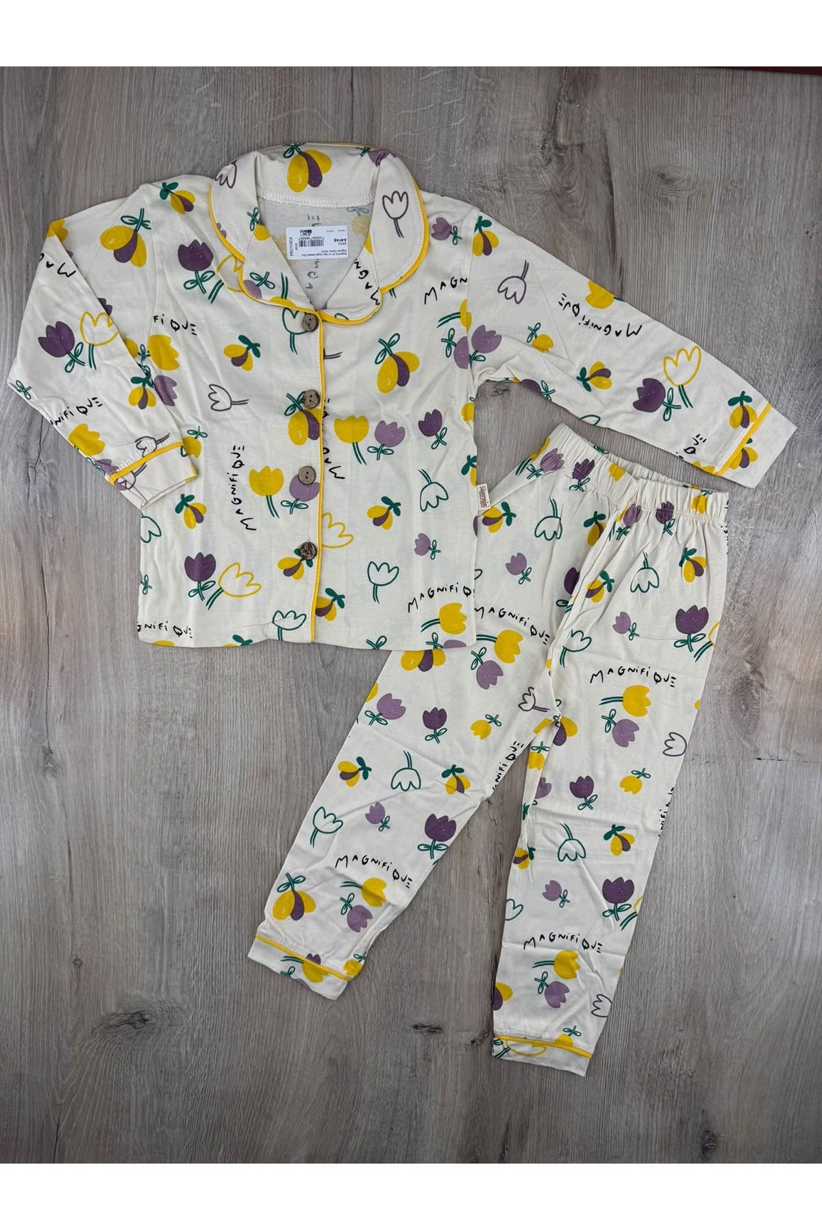 Süpermini (5-14 Yaş) Çiçek Desenli Önü Düğmeli Pijama Takımı