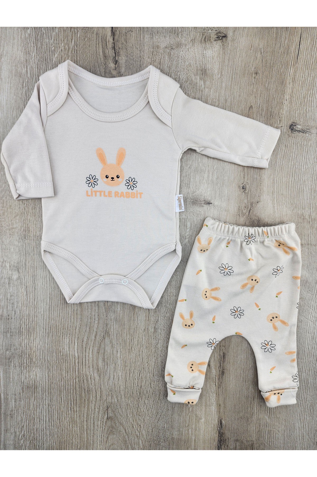 Süpermini41 (0-9 Ay) Little Rabbit Desenli Çıtçıtlı Badili Takım
