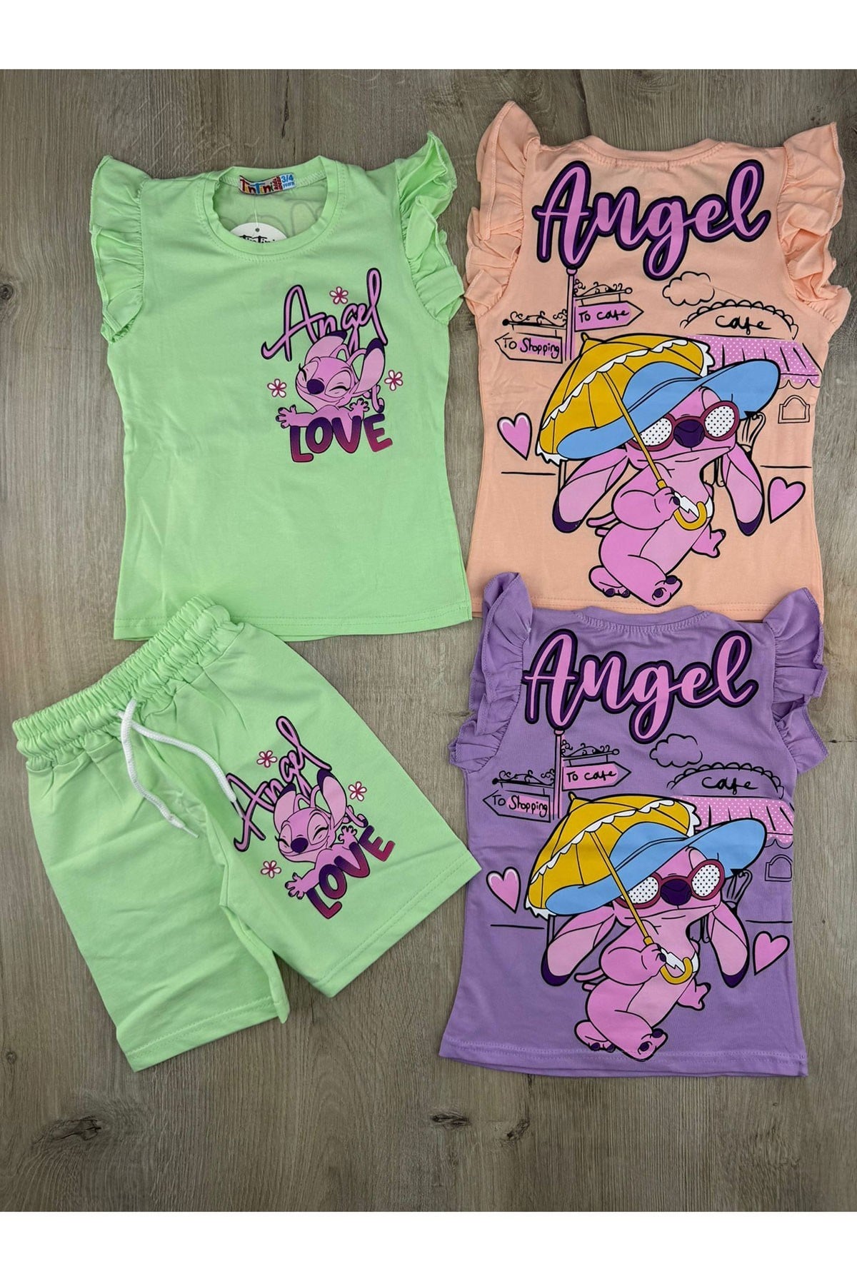 Tintini (3-10 Yaş) Angel Desenli Şortlu Takım