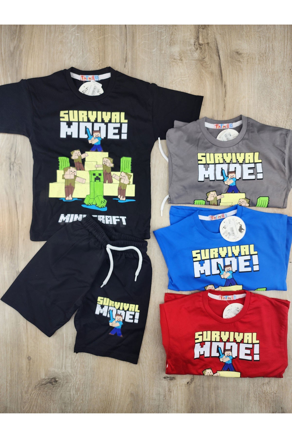 Tintini (3-10 Yaş) Minecraft Desenli Şortlu Takım