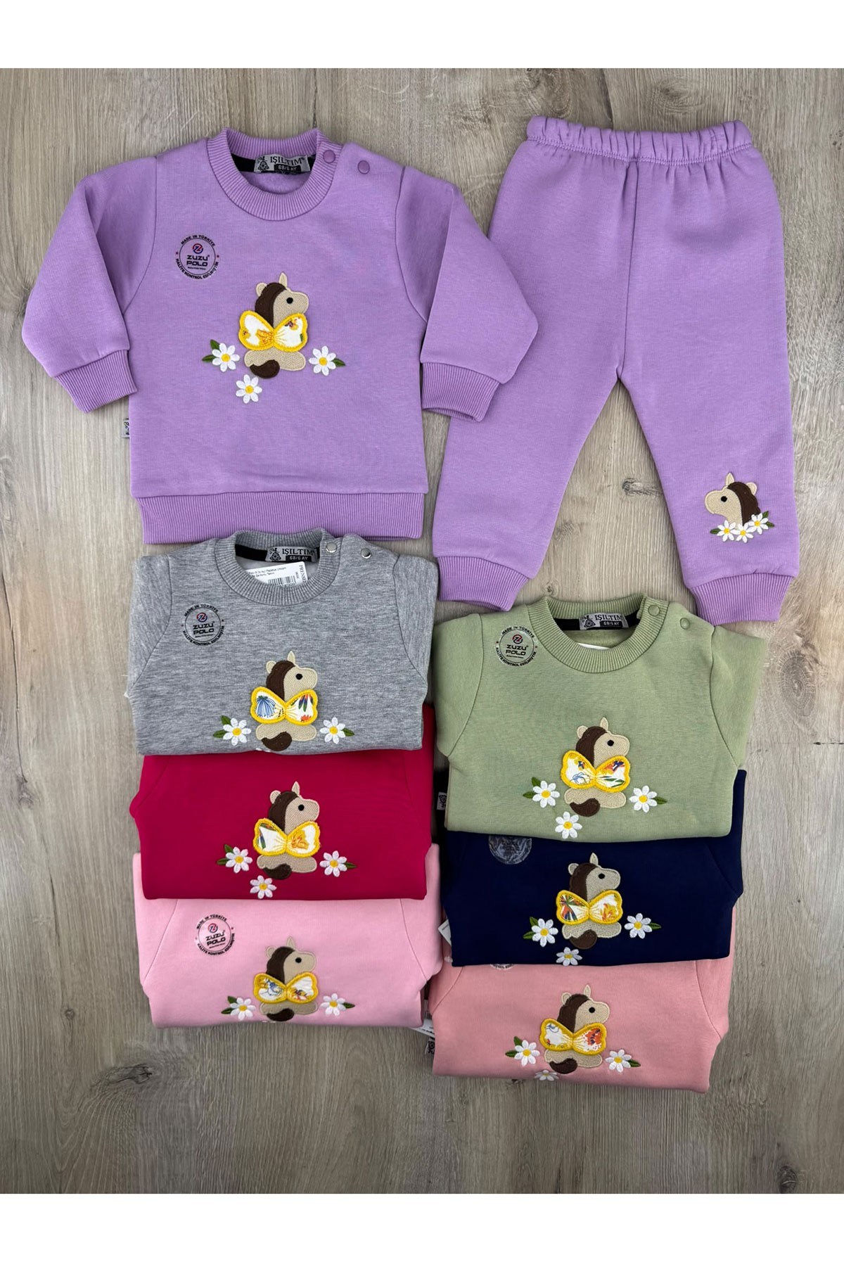 Zuzu Polo (6-24 Ay) Papatya Unicorn Nakışlı 3ip Şardonlu Takım