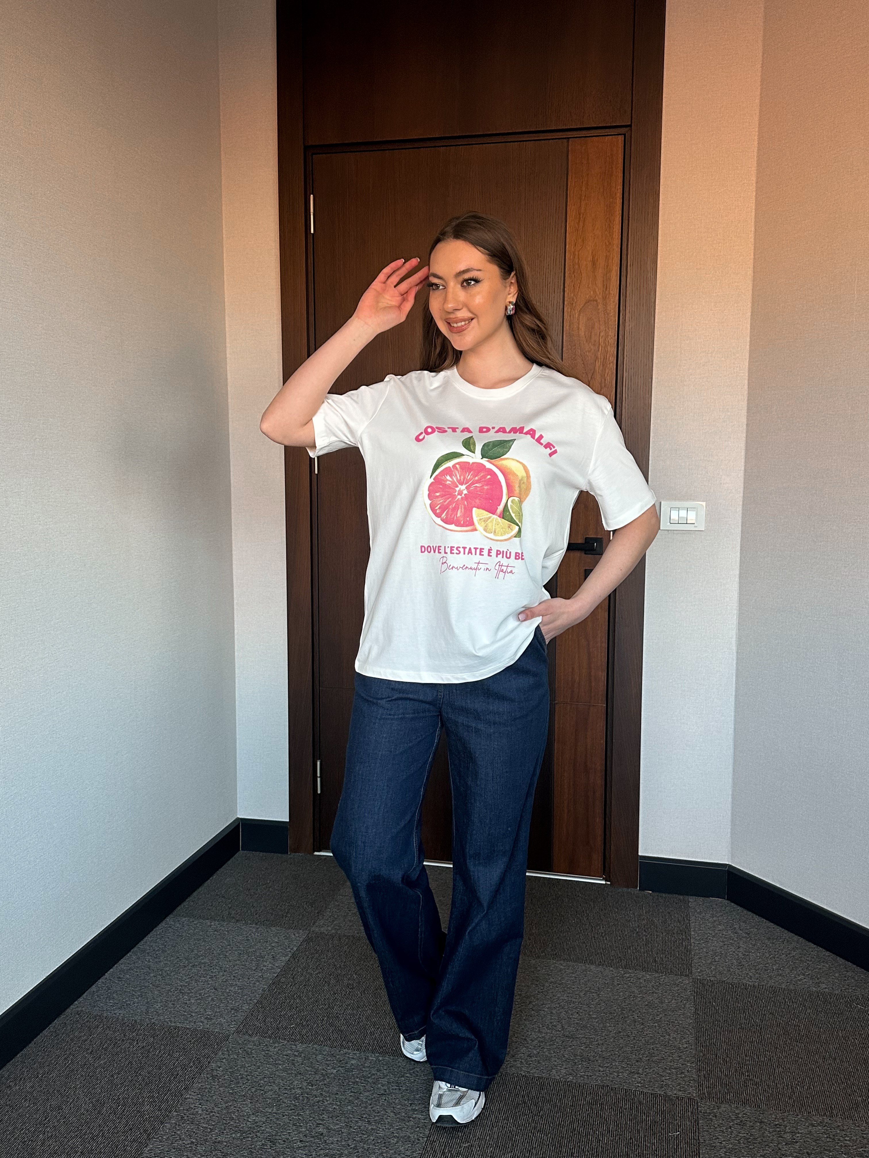 AMALFI BASKILI KADIN T-SHIRT