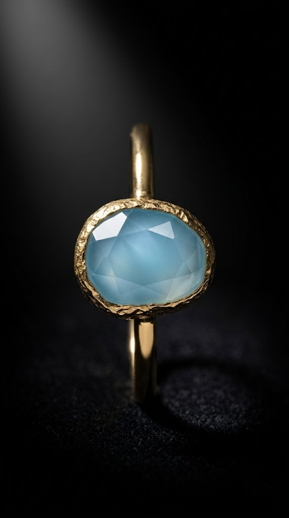 ANTİK DOKULU OVAL AKVAMARİN MAVİSİ GOLD YÜZÜK