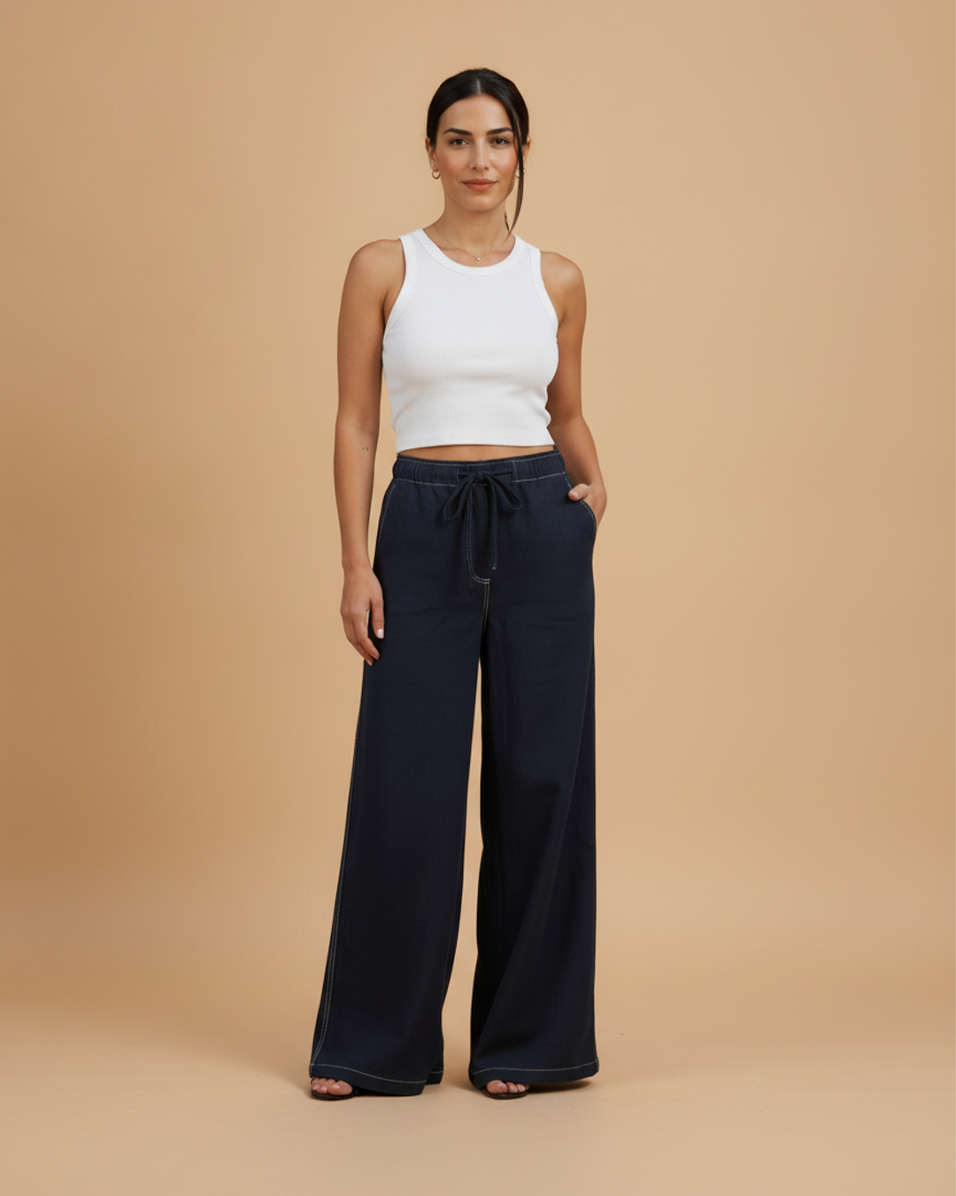 BELİ BAĞLAMALI GENİŞ PAÇA RAHAT KESİM PANTOLON