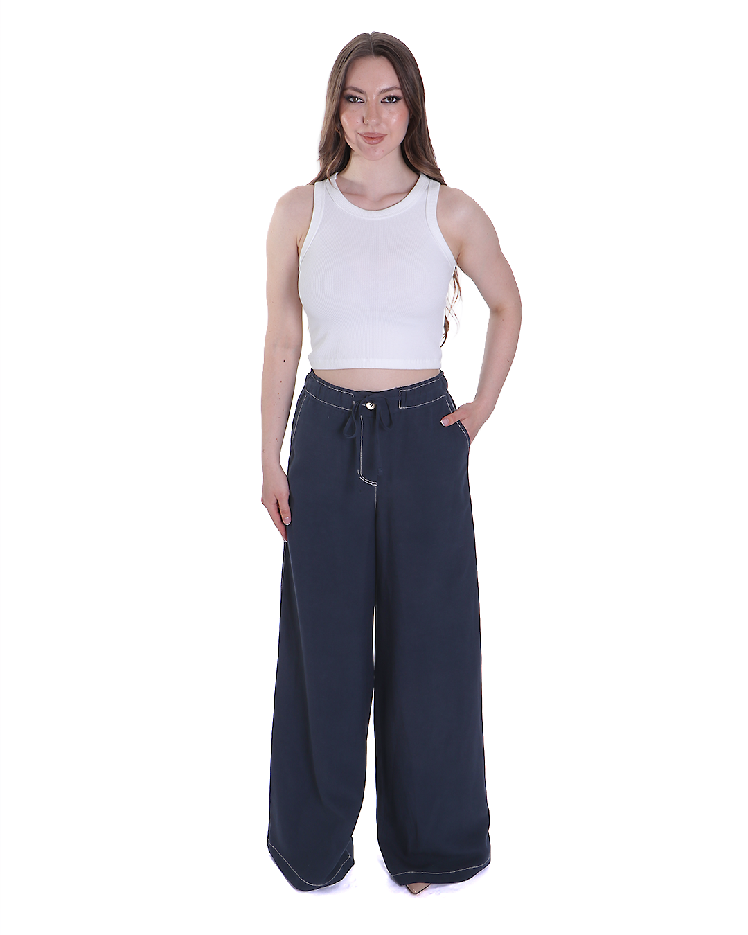 BELİ BAĞLAMALI GENİŞ PAÇA RAHAT KESİM PANTOLON