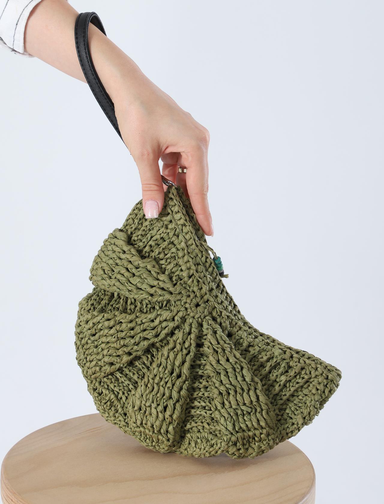 ÖRGÜ HASIR YARIMAY CLUTCH EL ÇANTASI