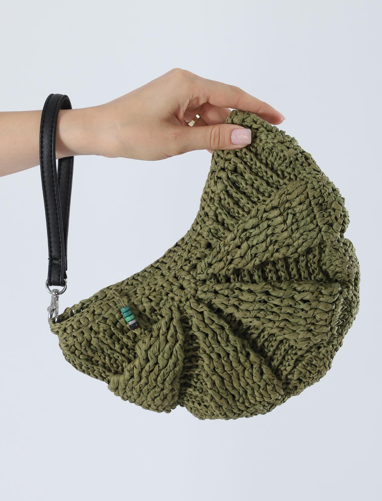 ÖRGÜ HASIR YARIMAY CLUTCH EL ÇANTASI