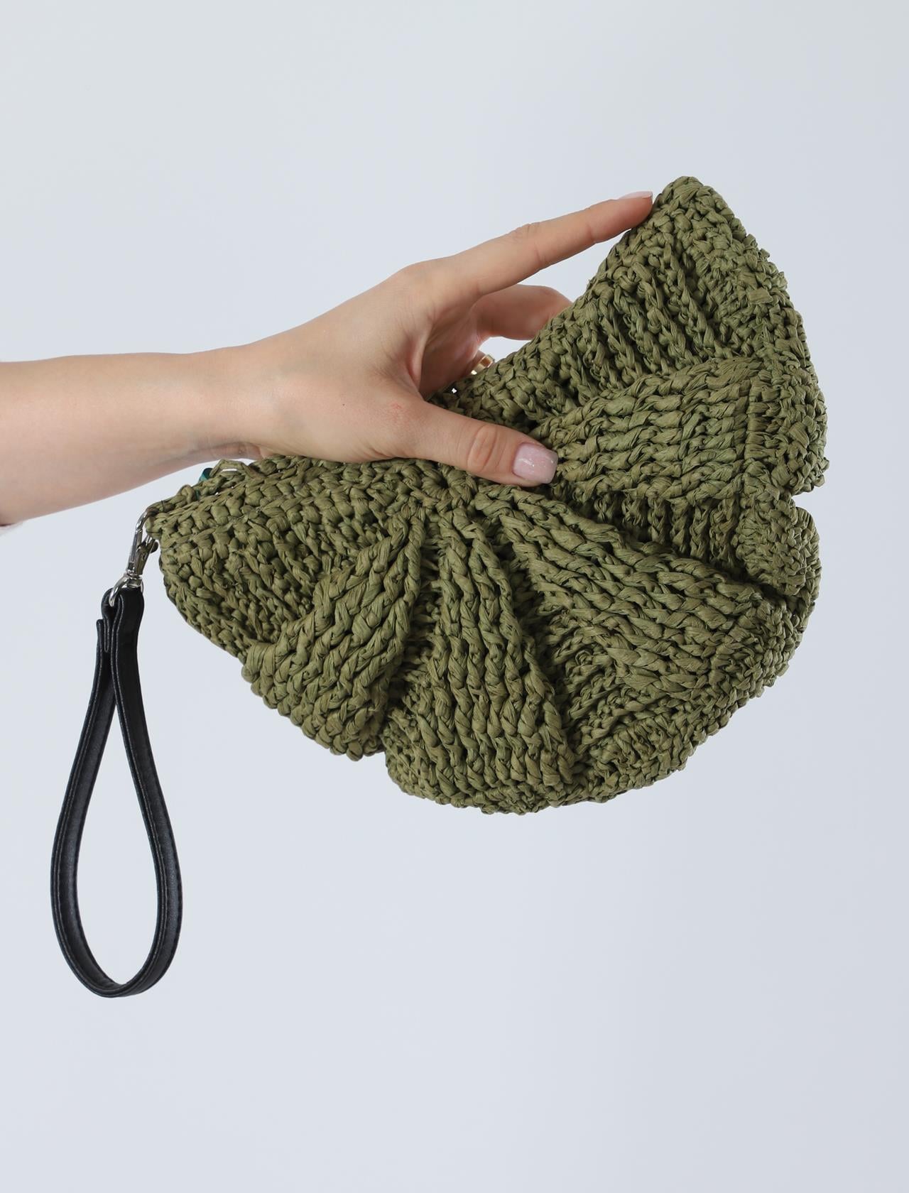 ÖRGÜ HASIR YARIMAY CLUTCH EL ÇANTASI