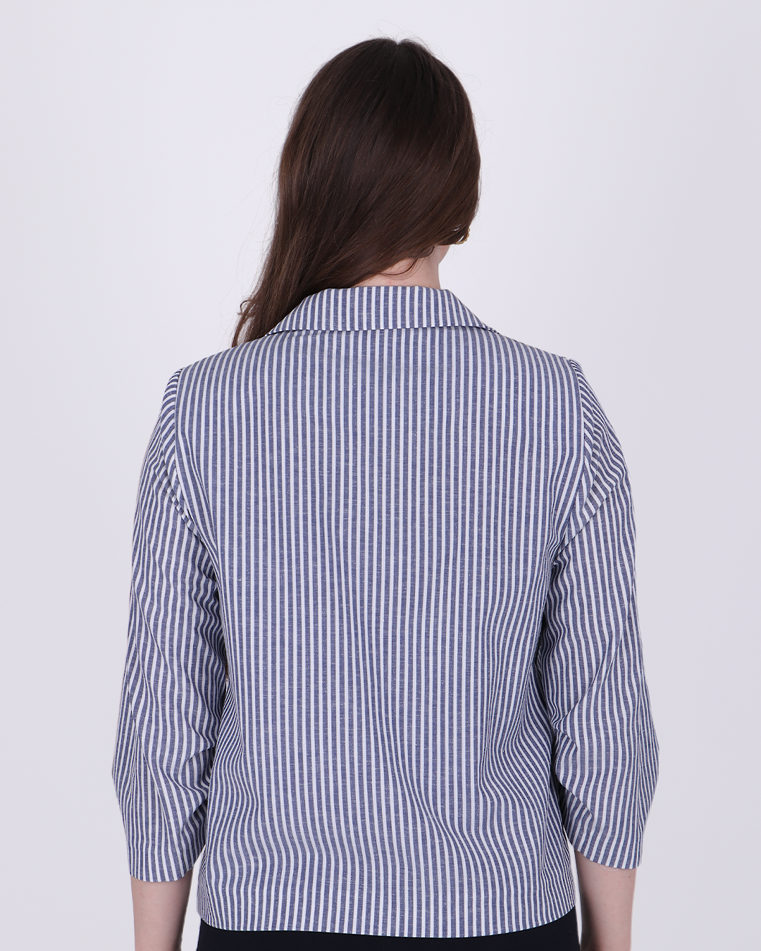 ÇİZGİLİ KETEN 3/4 KOL BLAZER CEKET