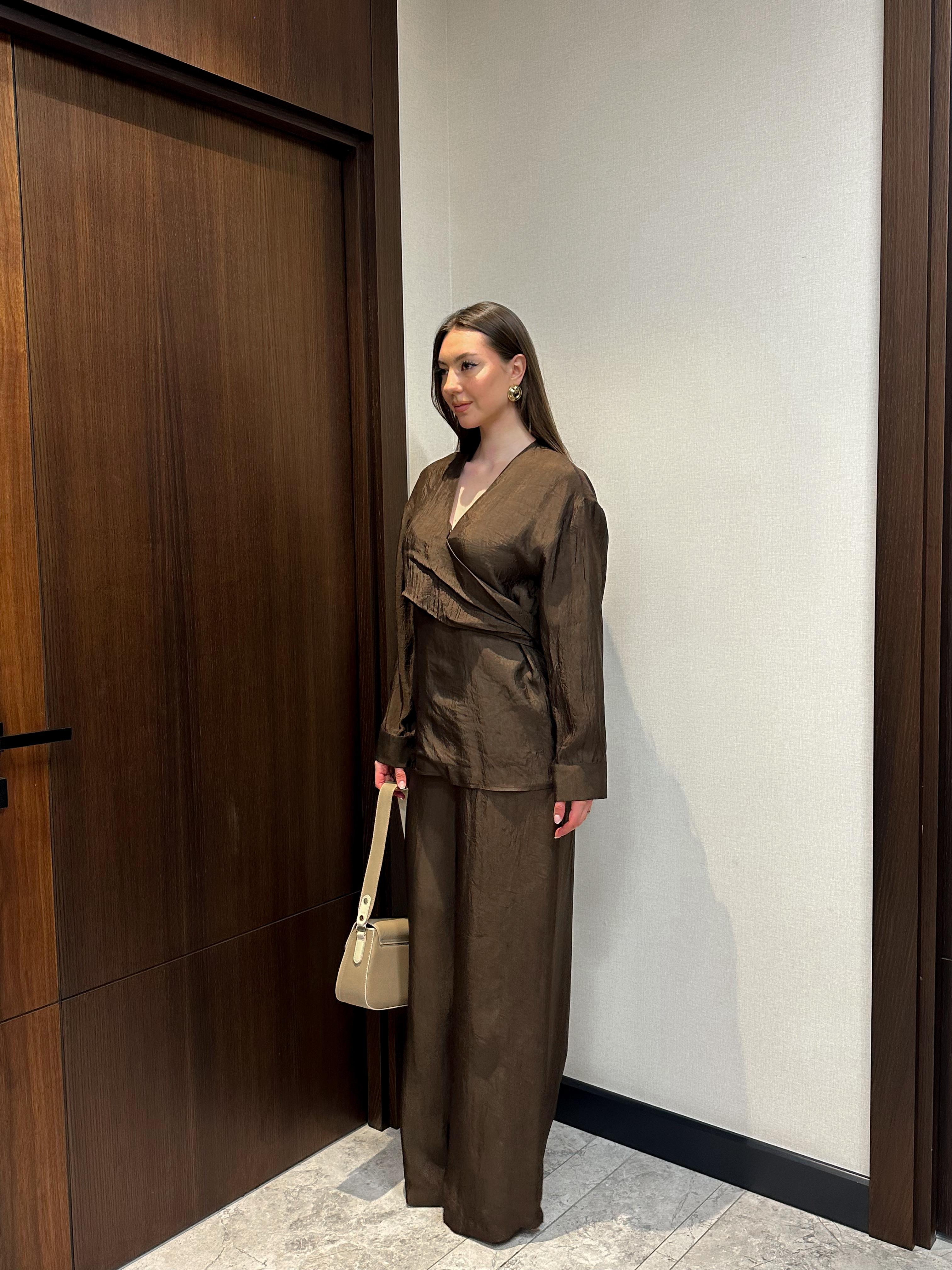 KUŞAKLI PALAZZO PANTOLONLU KADIN TAKIM