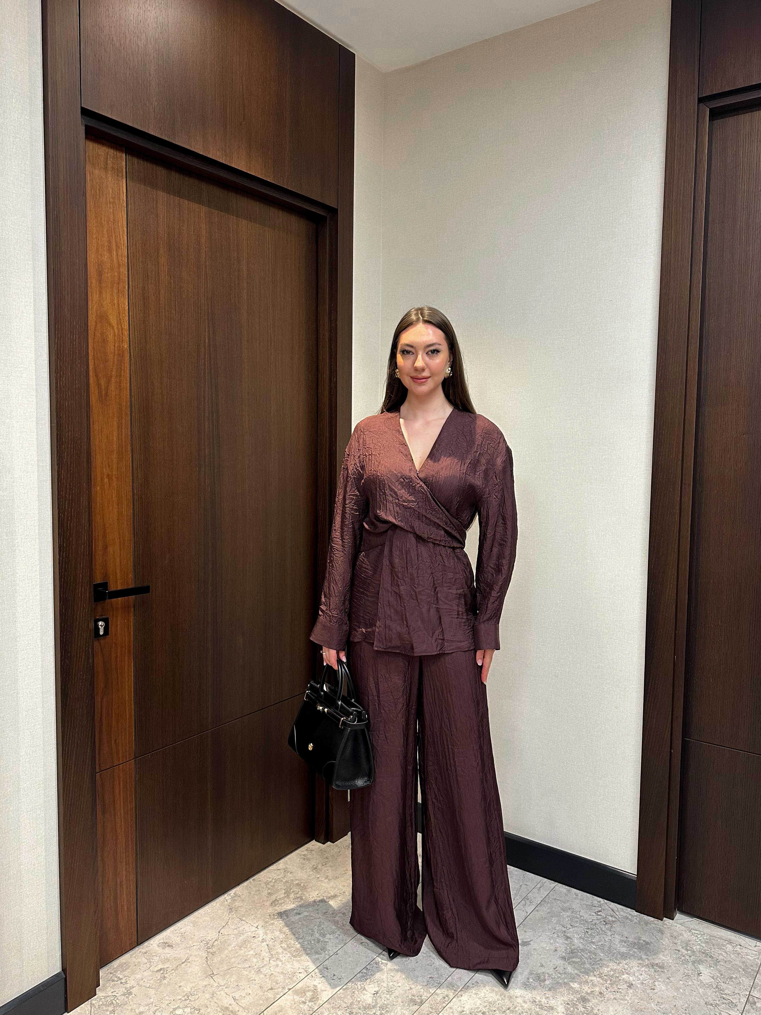 KUŞAKLI PALAZZO PANTOLONLU KADIN TAKIM