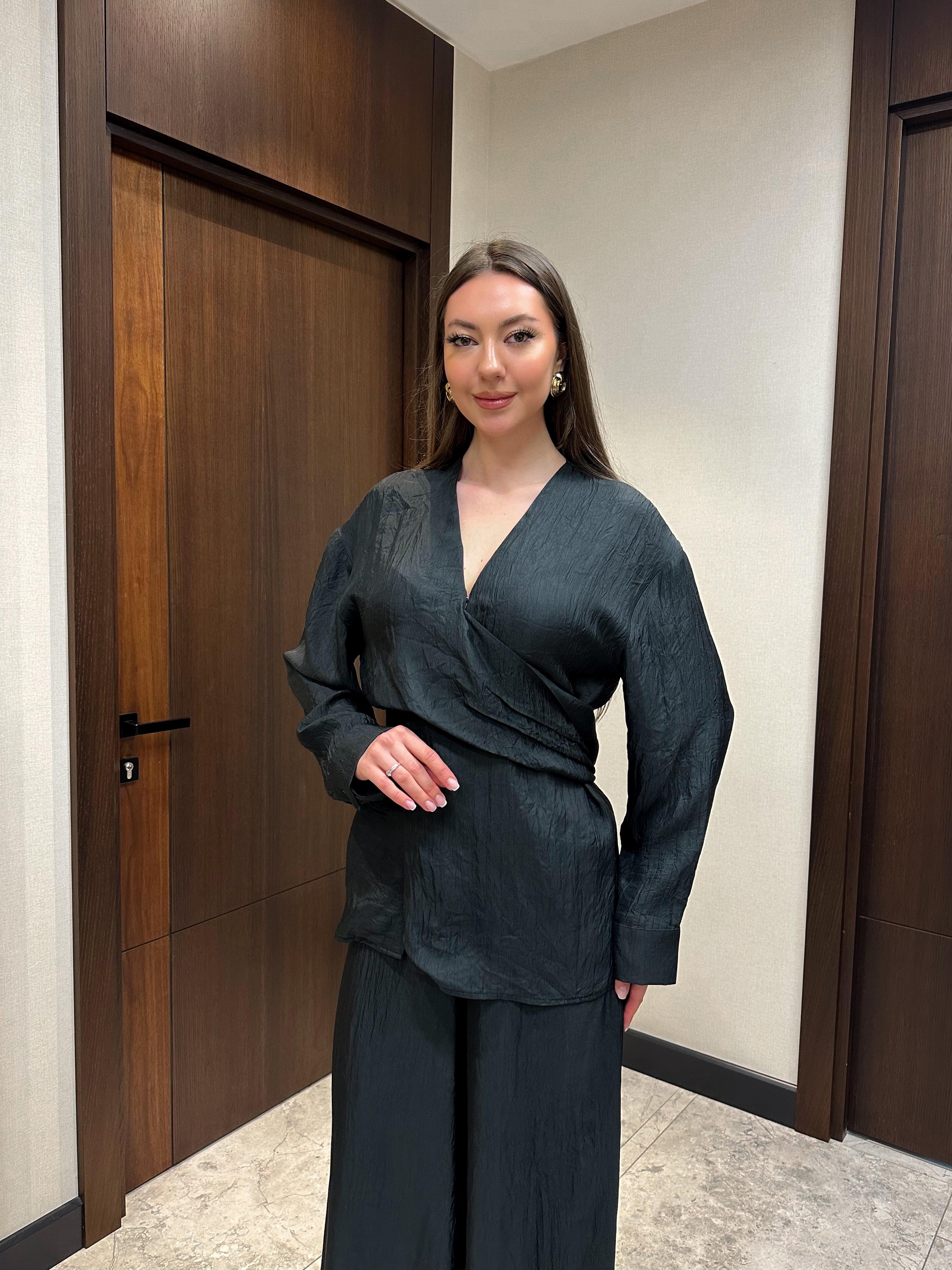 KUŞAKLI PALAZZO PANTOLONLU KADIN TAKIM