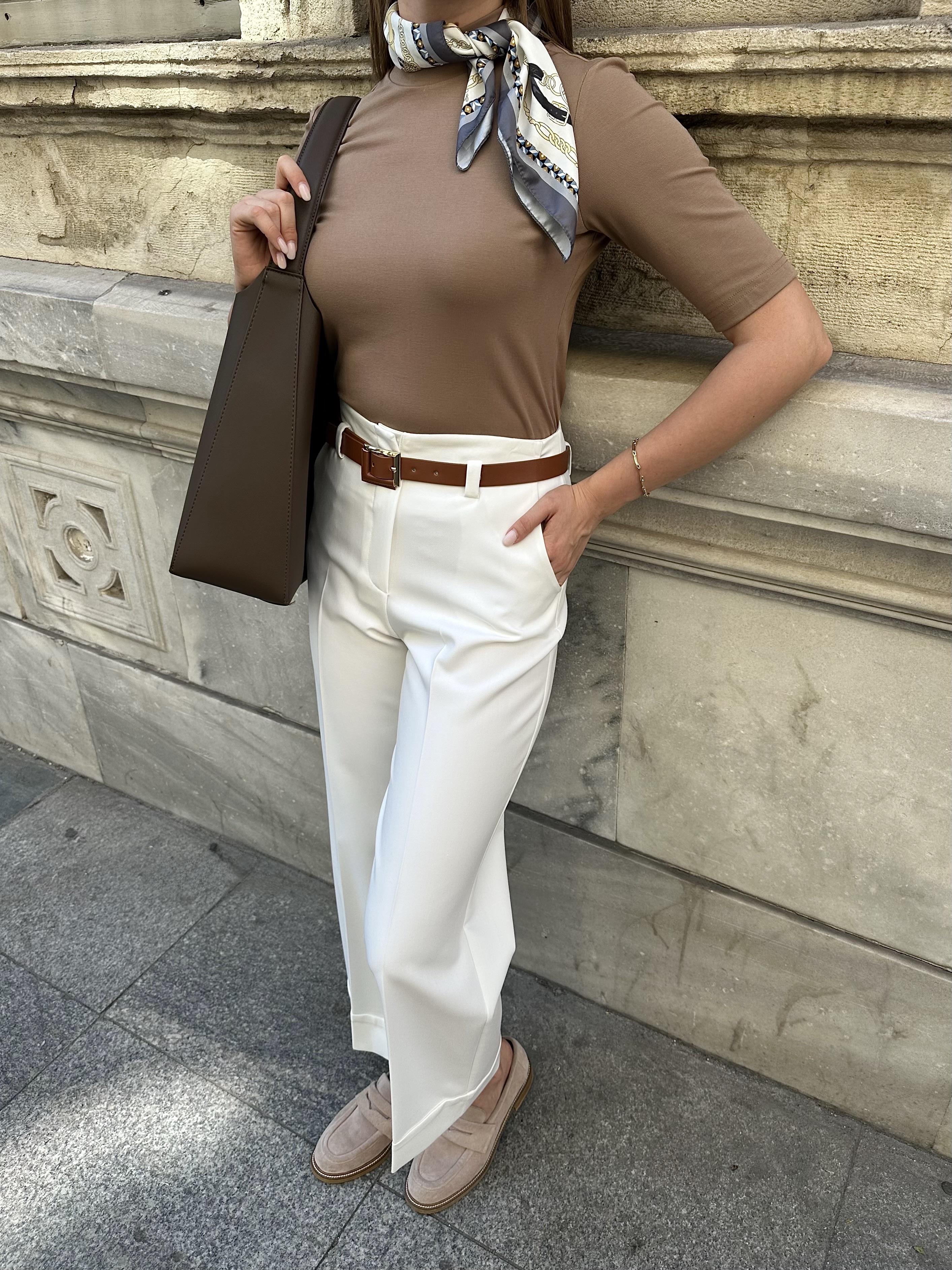 Kemerli Duble Paçalı Şık Pantolon