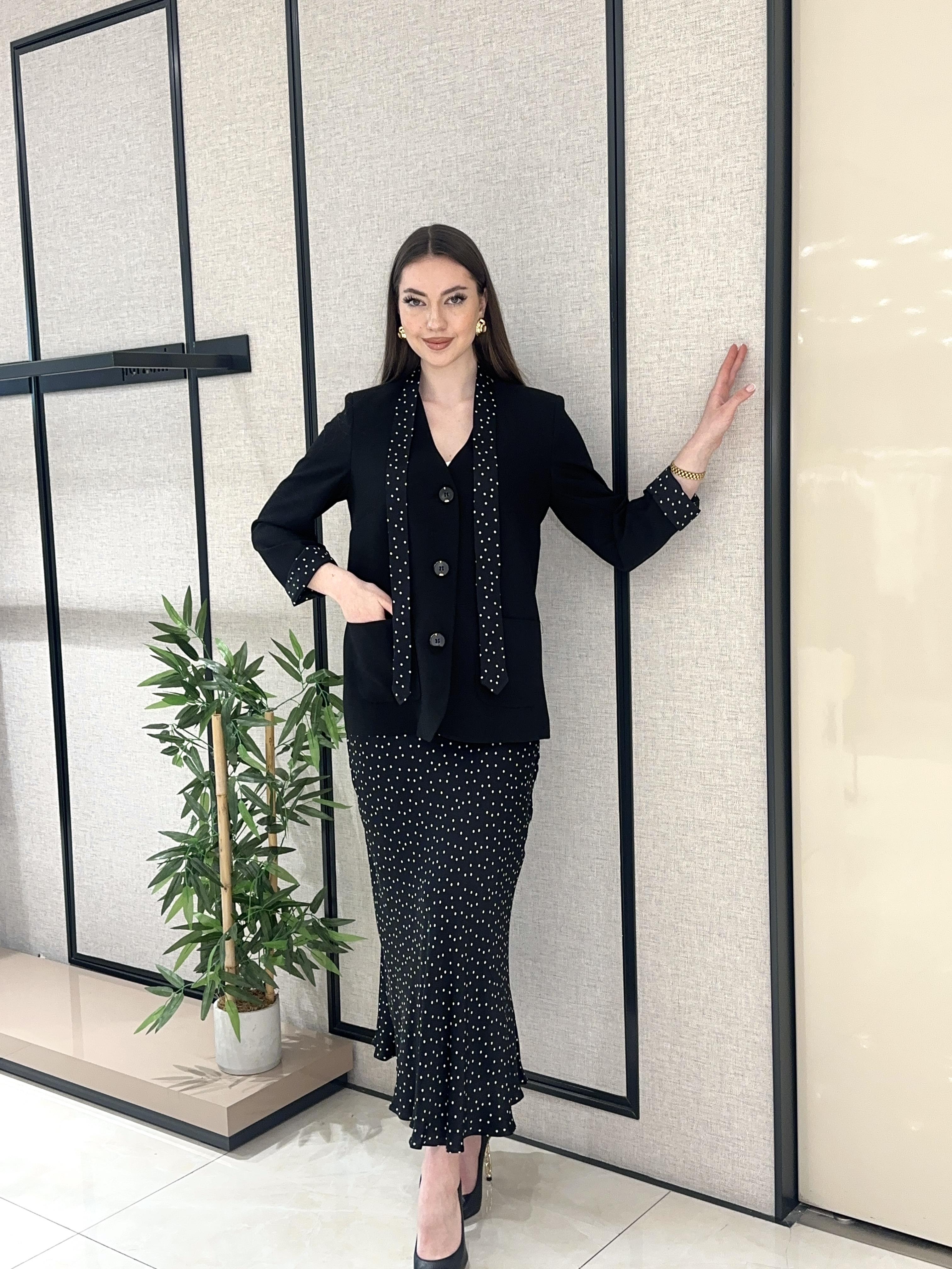 PUANTİYELİ SATEN KEMERLİ UZUN KADIN ETEK