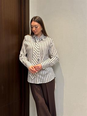 ÇİZGİLİ KRAVAT DETAYLI GÖMLEK