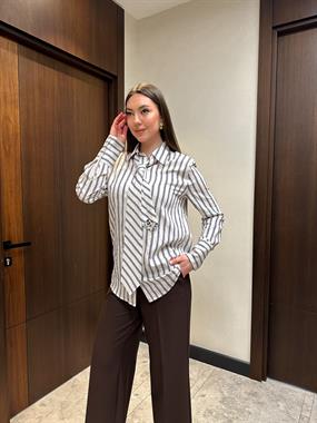 ÇİZGİLİ KRAVAT DETAYLI GÖMLEK
