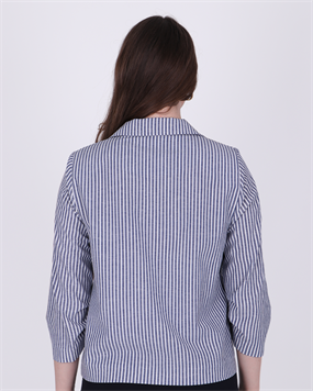 ÇİZGİLİ KETEN 3/4 KOL BLAZER CEKET