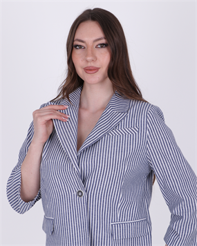 ÇİZGİLİ KETEN 3/4 KOL BLAZER CEKET