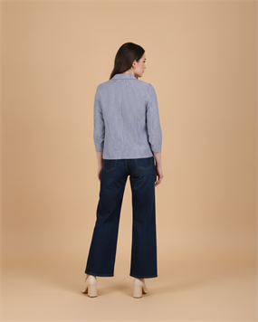 ÇİZGİLİ KETEN 3/4 KOL BLAZER CEKET