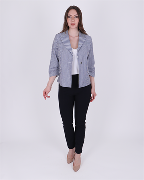ÇİZGİLİ KETEN 3/4 KOL BLAZER CEKET