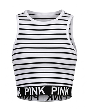 ÇİZGİLİ YAZILI DETAYLI CROP TOP ATLET