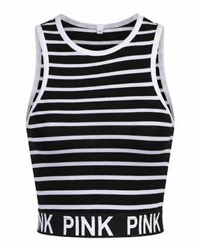 ÇİZGİLİ YAZILI DETAYLI CROP TOP ATLET