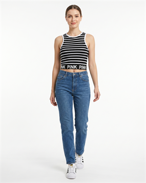 ÇİZGİLİ YAZILI DETAYLI CROP TOP ATLET