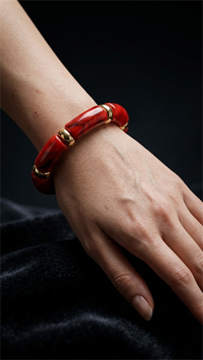 DEEP RED MERMER DOKULU BOMBELİ GOLD BİLEKLİK