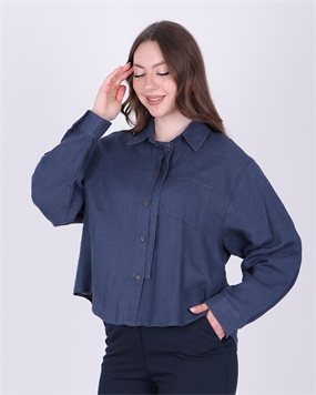 DÜŞÜK OMUZLU RELAXED FIT KETEN GÖMLEK