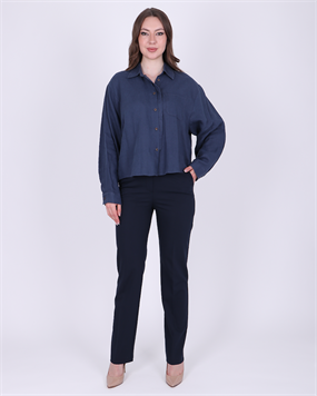 DÜŞÜK OMUZLU RELAXED FIT KETEN GÖMLEK