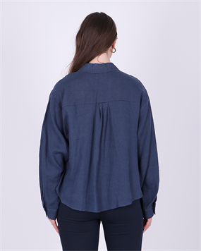 DÜŞÜK OMUZLU RELAXED FIT KETEN GÖMLEK