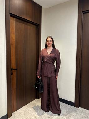 KUŞAKLI PALAZZO PANTOLONLU KADIN TAKIM