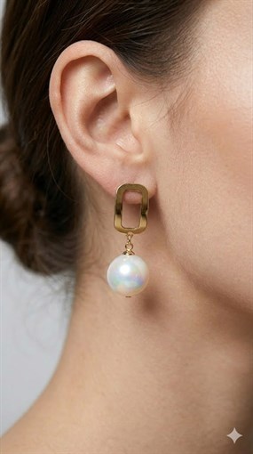 IŞILTILI DİKDÖRTGEN FORMLU SALLANTILI İNCİ KÜPE