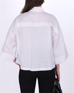 KETEN OVERSIZE DÜĞME DETAYLI BEYAZ GÖMLEK