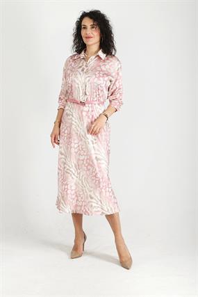 LEOPAR DESENLİ SATEN MİDİ ELBİSE