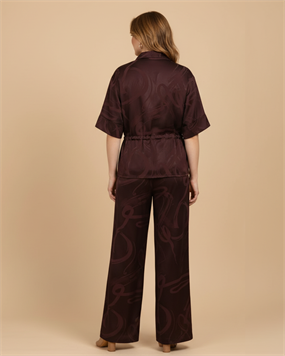 LOUNGEWEAR SERİSİ - VİZON SATEN DESENLİ TAKIM