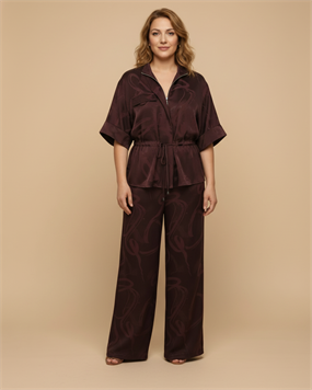 LOUNGEWEAR SERİSİ - VİZON SATEN DESENLİ TAKIM