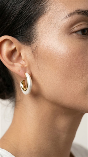 MODERN ÇİFT RENK OVAL HALKA KÜPE (BEYAZ & ALTIN)